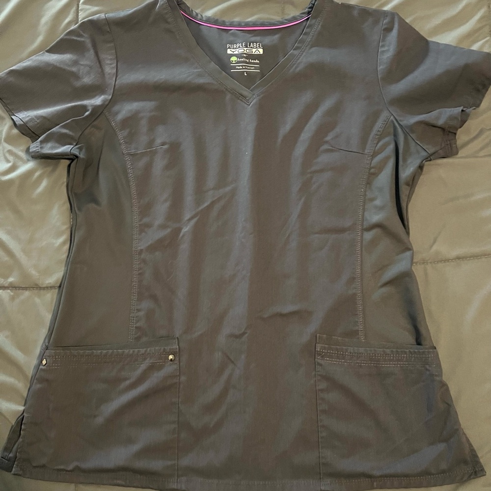 Purple Label V-Neck Scrub Top — Charcoal